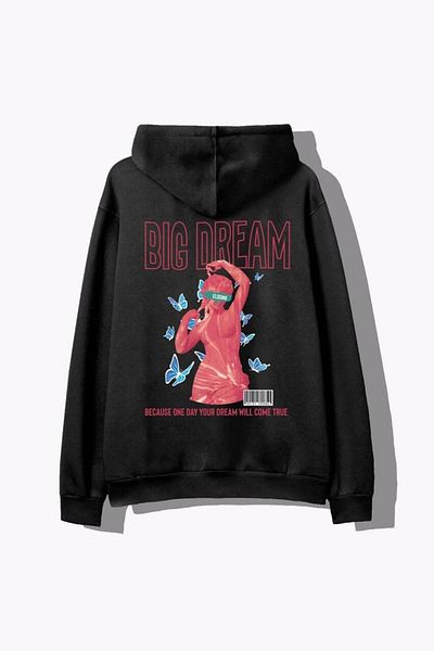 Pisa Art Unisex Oversize Μαύρο Big Dream Sculpture με στάμπα με κουκούλα φούτερ με κουκούλα