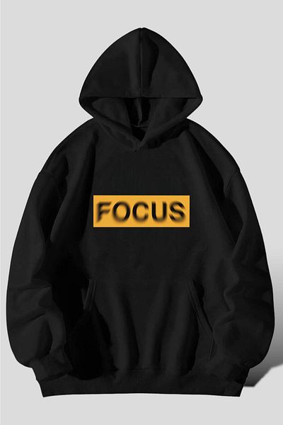 Pisa Art Унисекс черен суитшърт с качулка и принт Focus Oversize