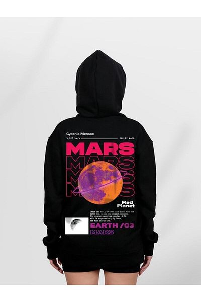 Pisa Art Унисекс суитшърт с качулка и джоб с кенгуру Mars Printed