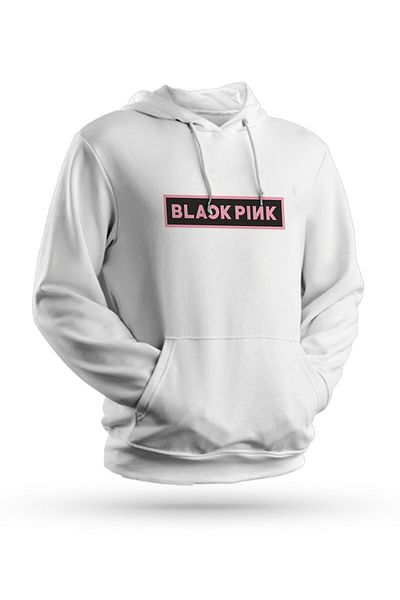 Pisa Art Φούτερ Kpop Μαύρο Ροζ με στάμπα λευκό Unisex με κουκούλα