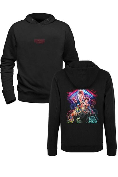 Pisa Art Φούτερ με στάμπα Stranger Things Μαύρο μπροστινό πίσω μέρος