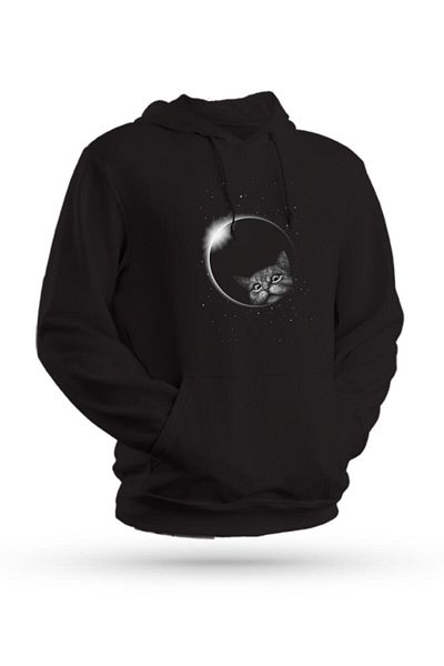Pisa Art Φούτερ με μαύρη κουκούλα Unisex με στάμπα Cat