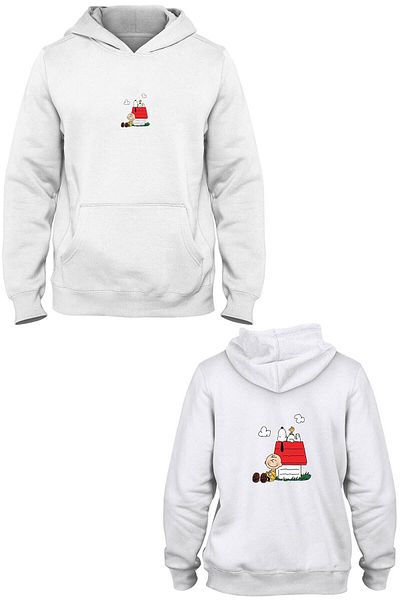 Pisa Art Snoopy μπροστινό πίσω εμπριμέ φούτερ με κουκούλα με τσέπη καγκουρό Bll2985