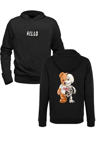 Pisa Art Skeleton Tedy Bear Μαύρο μπροστινό πίσω φούτερ