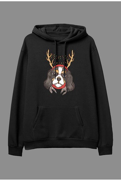 Pisa Art Υπερμεγέθη χριστουγεννιάτικο θέμα Deer Antler Dog Design με στάμπα Unisex με κουκούλα φούτερ με κουκούλα