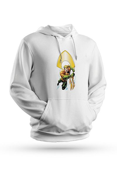 Pisa Art Φούτερ Aquaman με στάμπα λευκό Unisex με κουκούλα