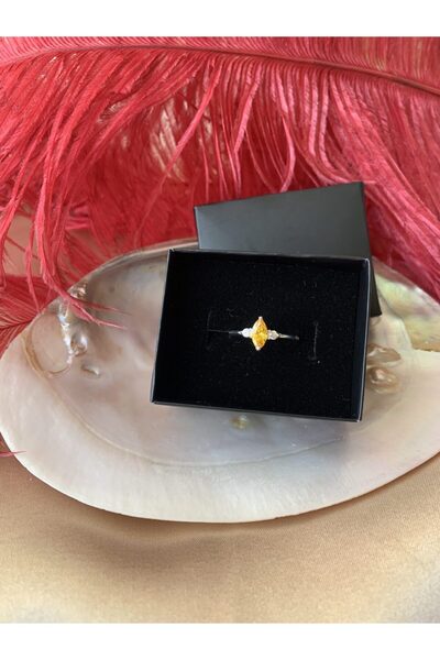 Venüs Doğal Taş Sitrin Markiz Kesim Gümüş Yüzük