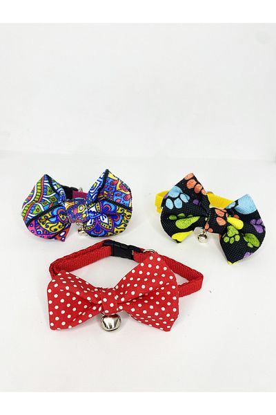 Patipatron Cat Collar with Bow Tie Triple Set Adjustable with Clinker