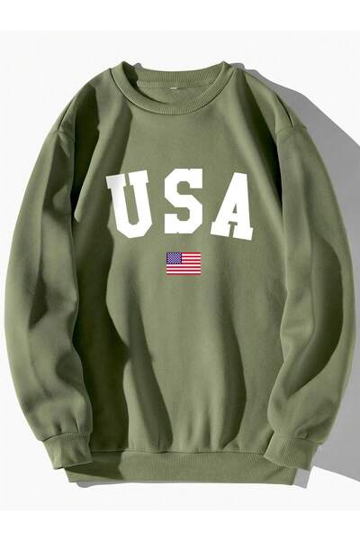 Adrift Hanorac căptușit cu grafică cu steagul american și litere, verde