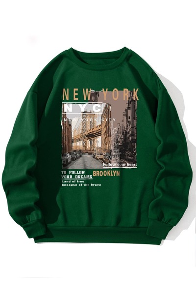 Adrift Φούτερ με στάμπα σλόγκαν και εικόνα, με φόδρα, πράσινο