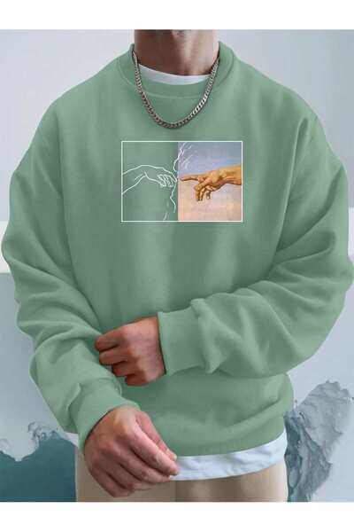 Adrift Manfinity Homme Hanorac cu imprimeu mână în mână, verde