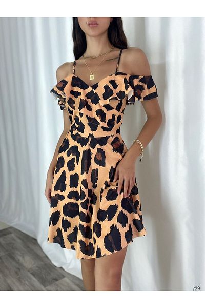 Secret Passion Lingerie Βραδινό φόρεμα με ελαστικό κρεπ με λεοπάρ στάμπα - Φόρεμα επιστροφής στο σπίτι με λεπτομέρεια και ιμάντες 58729 701