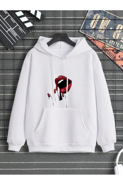 Adrift Φούτερ με κουκούλα και κορδόνι περίσφιξης, με σχέδιο χειλιών και τσέπη...