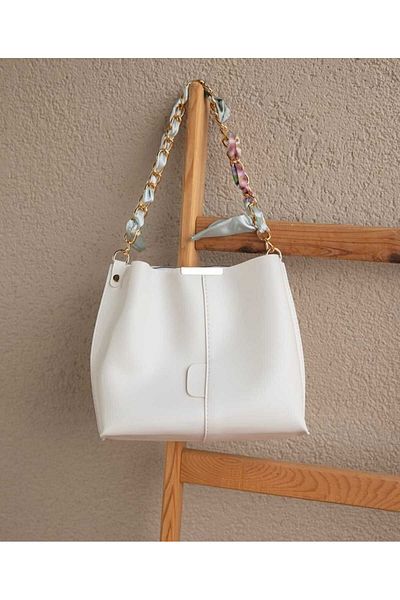 Drcmood Diana White Scarf Μαλακή δερμάτινη τσάντα με αξεσουάρ αλυσίδας