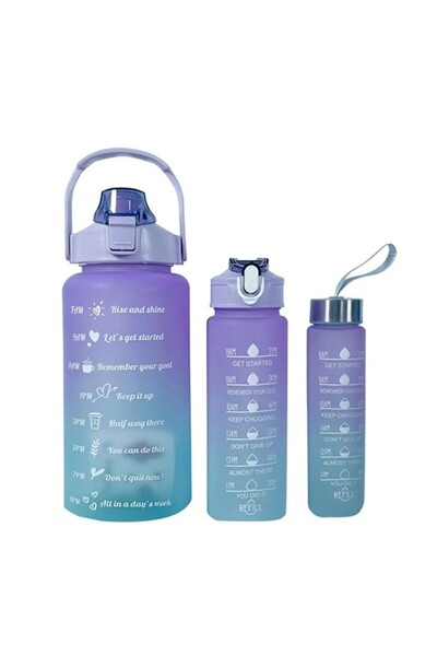 AYGÖREN HOME 2lt 900ml 500ml Tritan Sports Gym Water Bottle Water Bottle - Motivational Set of 3 Water Bottles