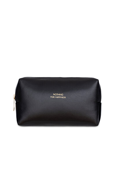 NOTHING Women's Black Leather Lined Travel Makeup Bag