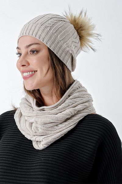 CHUBA Women's Hair Knitted Beret and Neck Collar Set Beige 24W131