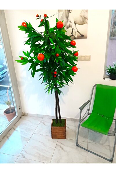 Genel Markalar Yapay Turunç Portakal Mandalina Ağacı 1.70 Mt Boy Ahşap Saksıd...