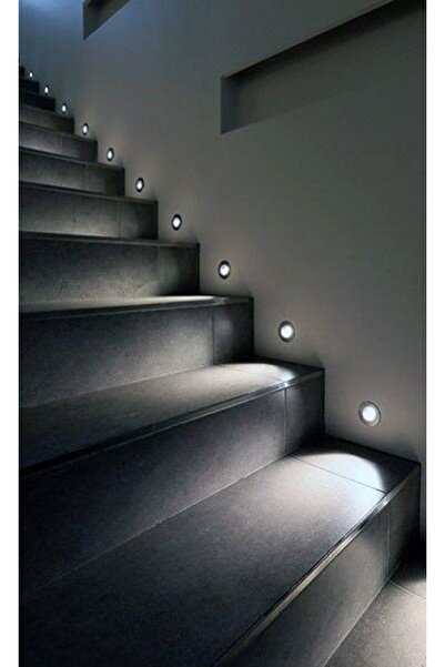 fullreyon Mat Siyah Metal Kasa, 3 Watt YUVARLAK SENSÖRLÜ Gün Işığı İç Mekan Merdiven Ve Basamak Armatürü