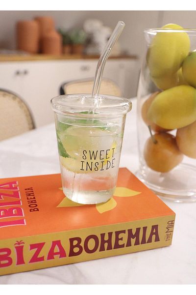 The Mia Sweet Inside Borosilicate Glass Cup with Straw 300 ml