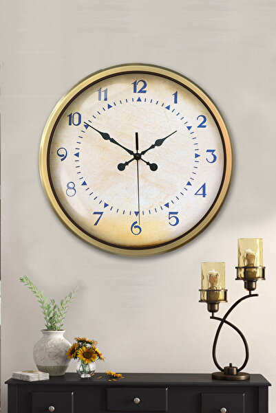 Platin Saat 52 Cm Eskitme Metal Duvar Saati