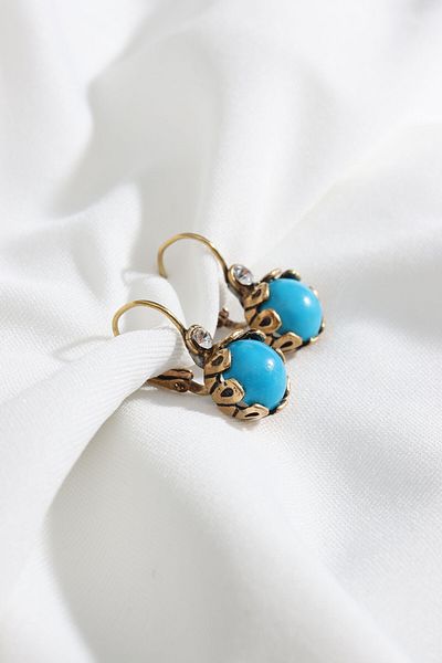 Süspüs Accessories ROUND BLUE STONE MATTE AUTHENTIC EARRING