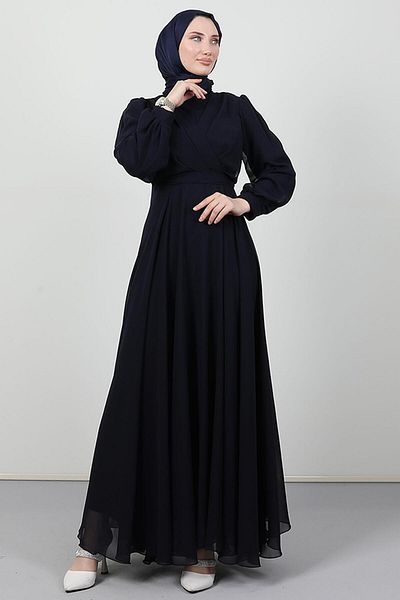 Giza Giyim Φόρεμα χιαστί μπροστά από σιφόν Navy Blue