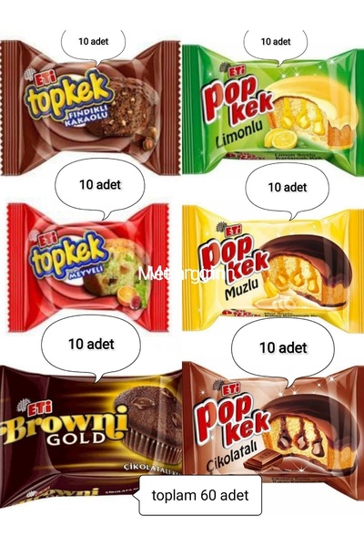 Eti Karışık karma okul kek paketi popkek browni topkek toplam 60 adet