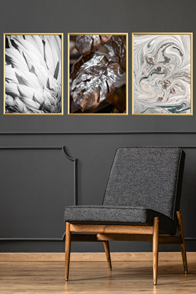 Linacci Set de posteri cu rame din aluminiu auriu triplu cu frunze de sticlă