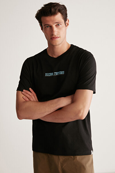 GRIMELANGE Jednoduché černé tričko Dexter Regular Black