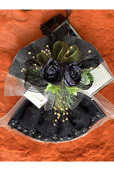 Acurmans Çeyizlik Gelin Damat Söz Nişan El Yüz Havlusu Siyah 50x90