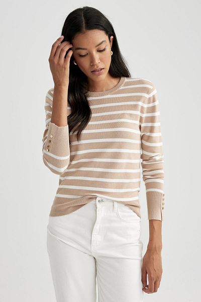 DeFacto Regular Fit Striped Crew Neck Knitwear Sweater A8490Ax23Wn