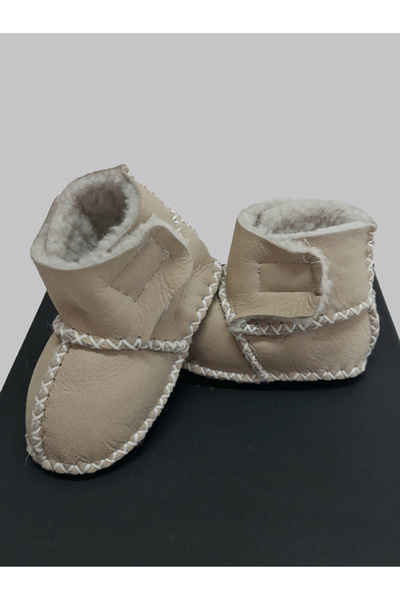 TUĞBİŞ Bebek Organik Kuzu Derisi Çift Cırtlı Bebek Botu Bebek Patiği İlk Adım...