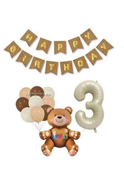 BİDOLUMUTLULUK Bear Foil Balloon Birthday Set