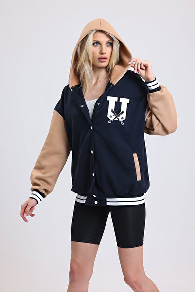 AHTAPOTMODA Unisex Oversize Siyah Complex Kol deri Kolej Ceket