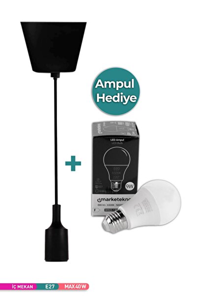 Marketekno Dekoratif LED Sarkıt Aparatı Siyah E27 Duy +Ampul