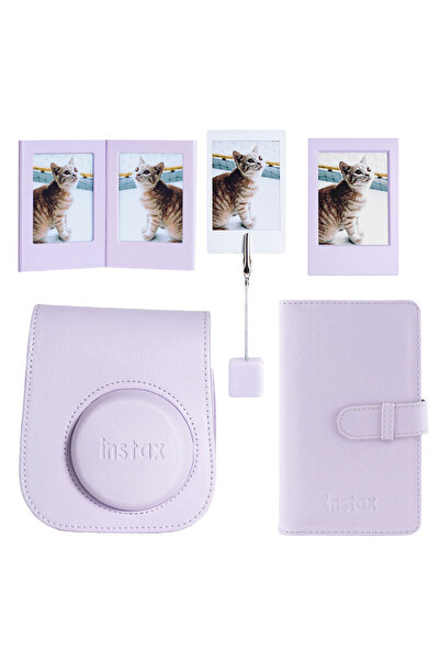 Fujifilm Instax mini 12 Lila Deri Kılıf Laporta Deri Albüm ve Fotoğraf Çerçeveleri Aksesuar Seti