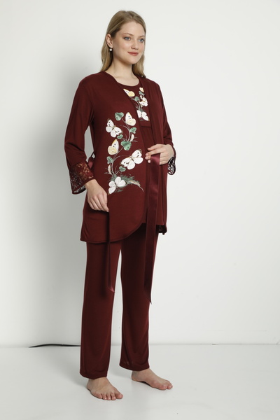 Miss Dünya Lissa Σετ πιτζάμες εγκυμοσύνης και εγκυμοσύνης Claret Red με φόρεμα