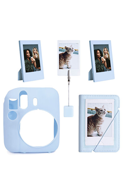 Fujifilm Instax mini 12 Mavi Slikon Kılıf Mini 28'li Albüm ve Fotoğraf Çerçeveleri Aksesuar Seti