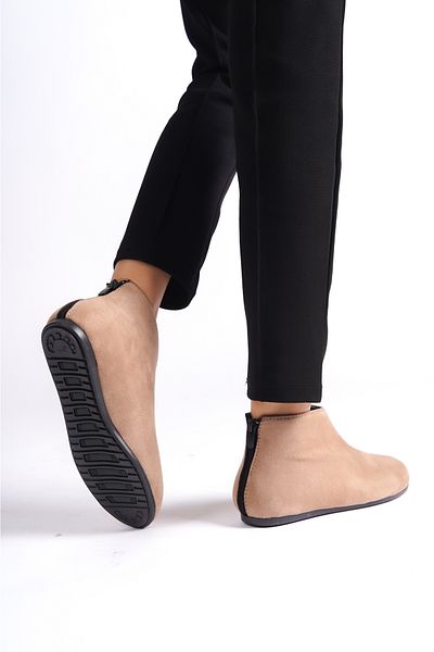 Moda Değirmeni Kurze, flache Damenstiefel mit Reißverschluss aus Hautleder BG1176-116-0001
