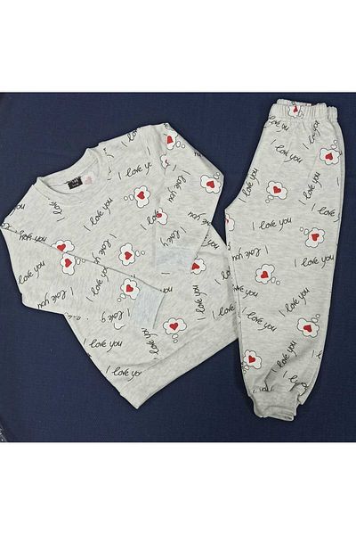 tinitins gray patterned girl's suit pajama set seasonal suit