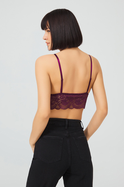 Cottonhill Kadın Mürdüm Dantelli Ince Askılı Kaplı Üçgen Bralet Büstiyer