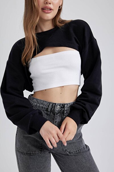 DeFacto Coool Crop Bisiklet Yaka Kalın Sweatshirt B2563ax23au