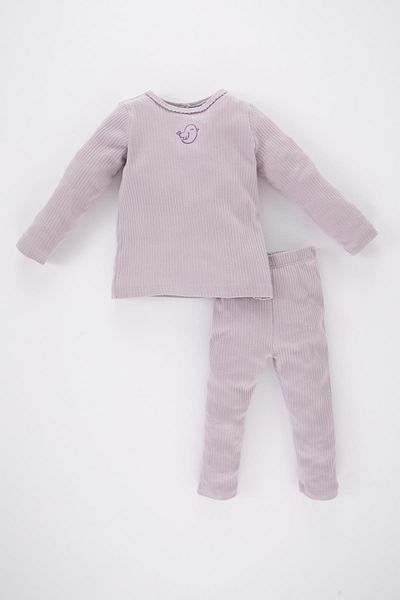DeFacto Baby Girl Embroidered Long Sleeve Ribbed Camisole Pajama Set