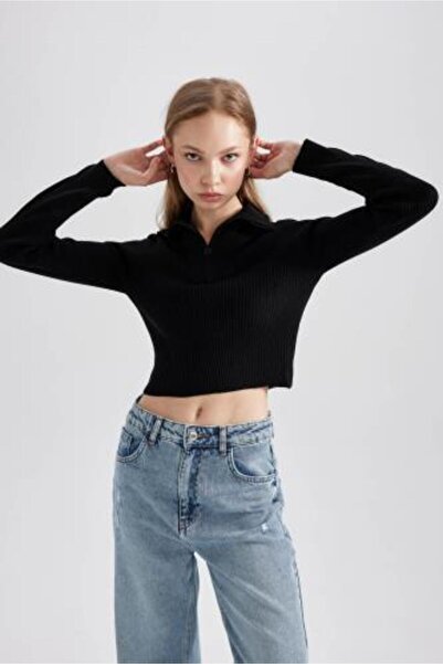 DeFacto Slim Fit Dik Yaka Yarım Fermuarlı Basic Kazak Z9241az23au