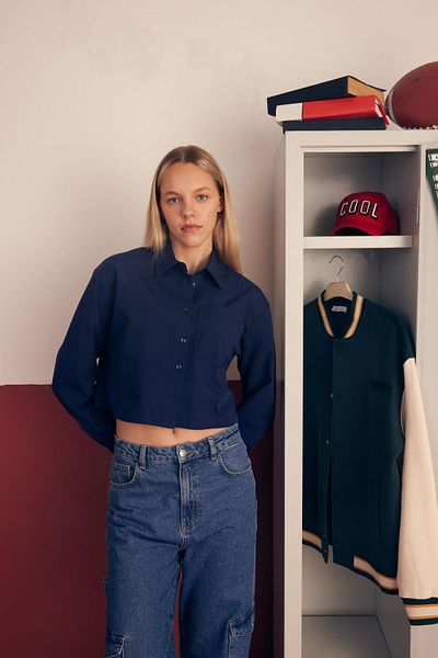 DeFacto Crop Poplin hosszú ujjú 100% pamut ing B0873ax23au