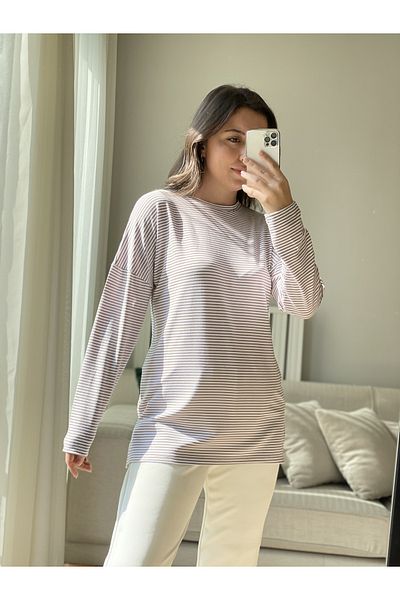 two in sis Χρωματιστό ριγέ πλεκτό χιτώνα Hijab ριγέ χιτώνα