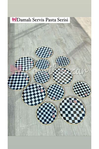 PONCİKPAZAR Checkerboard Patterned Cake Plate - 6 Pieces