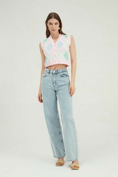 BROSERER Blue Snow Wash Loose Palazzo Wideleg Jean Power Lycra Femei Talie înaltă Toparlayıcı