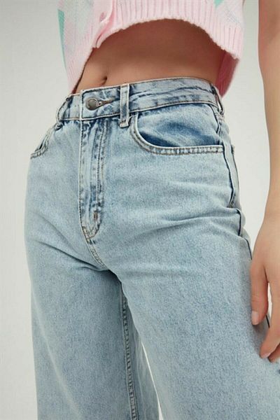 BROSERER Blue Snow Wash Loose Palazzo Wideleg Jean Power Lycra Femei Talie înaltă Toparlayıcı